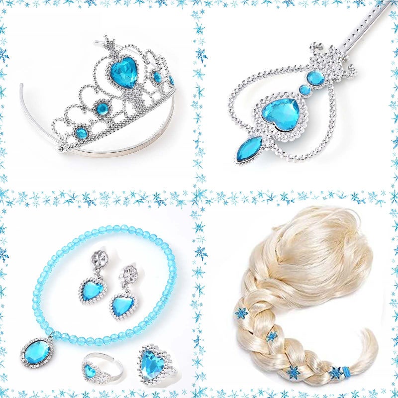 G.C Girls Elsa Frozen Dress Costume Princess Dress Up Clothes with Long Cape Kids Toddler Wig Crown Wand Jewelry Necklace Accessories Halloween Cosplay Birthday Party Supplies - Image 4